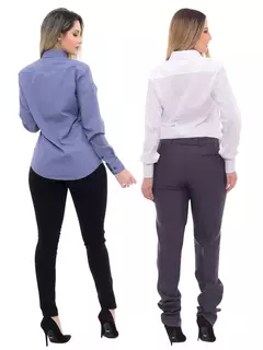 KIT Feminino 2 Peças - Camisa Social Premium Tipo Linho Azul Cobalto e Camisa Social Slim - loja online
