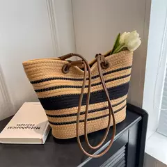 Elegante bolsa de tecido, bolsa casual praia, alça superior, grande capacidade
