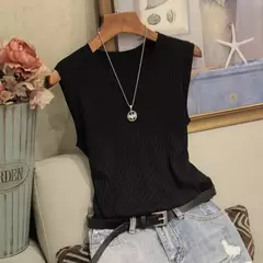 Blusa feminina de malha com decote em O, camisa sem mangas, roupas femininas, to - Smartshopstores Boutique