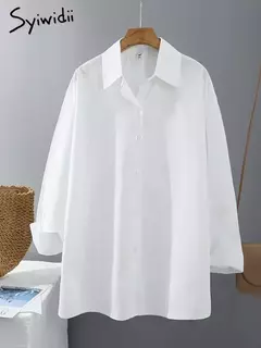 Camisa feminina de botões de manga comprida, blusas 100% algodão na internet
