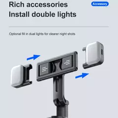 Tripé sem fio Selfie Stick para transmissão ao vivo, rastreamento facial inteligente, luz de preenchimento removível, suporte do telefone, estabilizador na internet