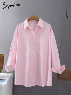 Camisa feminina de botões de manga comprida, blusas 100% algodão
