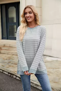 Camisa Feminina Casual de Manga Comprida Sólida Elegante Túnica - loja online
