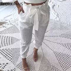 Paperbag Cintura Renda Calça Casual, Calças Broderie - loja online