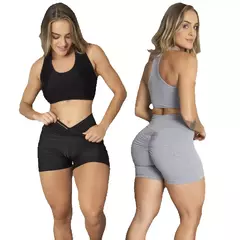 Imagem do Kit 2 Conjuntos Academia 2 Tops e 2 Shorts Empina Bumbum