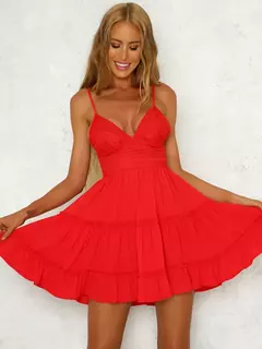 Vestido de verão Renda Sexy Sem Encosto Com Decote Em V na internet