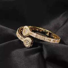 Baguette coração manguito pulseira micro palhado bling cúbico 6mm