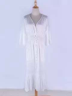 Fitshinling laço retalhos vestido longo beachwear profundo decote em v sexy que