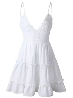 Imagem do Roupas femininas vestido de verão Renda Sexy Sem Encosto Com Decote Em V