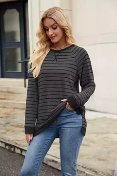 Camisa Feminina Casual de Manga Comprida Sólida Elegante Túnica - loja online