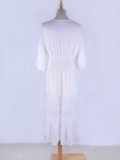 Fitshinling laço retalhos vestido longo beachwear profundo decote em v sexy que - comprar online