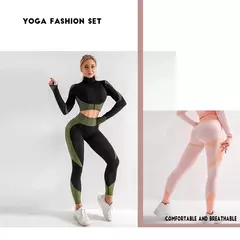 Terno de ioga de manga comprida sem costura para mulheres, Ginásio de esportes,