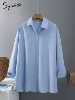 Imagem do Camisa feminina de botões de manga comprida, blusas 100% algodão