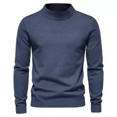 Suéter de gola alta grosso, masculino, pulôver casual, monocromático, alta qualidade