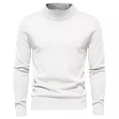 Suéter de gola alta grosso, masculino, pulôver casual, monocromático, alta qualidade