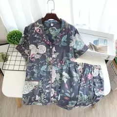 Primavera/verão novo 100% viscose pijama de calça e blusa manga comprida - loja online