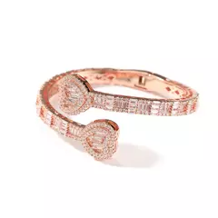 Baguette coração manguito pulseira micro palhado bling cúbico 6mm na internet