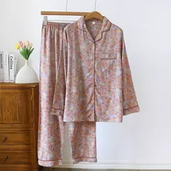 Primavera/verão novo 100% viscose pijama de calça e blusa manga comprida - loja online