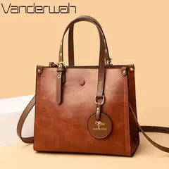 Bolsa de couro vintage para mulheres 3 camadas, bolsa casual para senhoras, bols