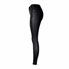 Calças de couro sintético de cintura alta para mulheres, jeans skinny para men - loja online