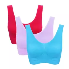 3 peças/set sexy sutiã ativo com almofada removível sem costura, Plus Size Fitness