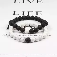 Conjunto de pulseira de pedra de lava natural preto e branco para casais, olho de tigre frisado - comprar online