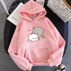 Casaco grande com estampa kawaii feminina, capuz, roupa unissex na internet