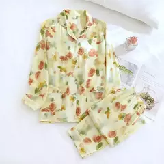 Primavera/verão novo 100% viscose pijama de calça e blusa manga comprida - comprar online