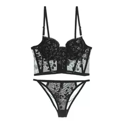 Conjunto Lingerie Francesa Feminina, Roupa Interior Sexy, Renda Bordada - loja online