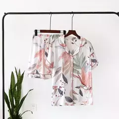 Primavera/verão novo 100% viscose pijama de calça e blusa manga comprida - comprar online