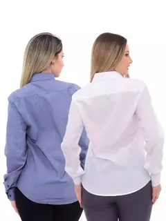 KIT Feminino 2 Peças - Camisa Social Premium Tipo Linho Azul Cobalto e Camisa Social Slim - comprar online