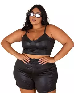 Conjunto feminino cirrê curto + Cropped top Plus Couro fake - Smartshopstores Boutique