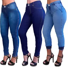 Kit 2 Calças Jeans Feminina com Lycra Cintura Alta Empina BUMBUM