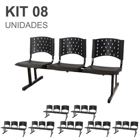 Kit 08 longarinas PLÁSTICAS 03 Lugares – Cor PRETO – REALPLAST – 23006