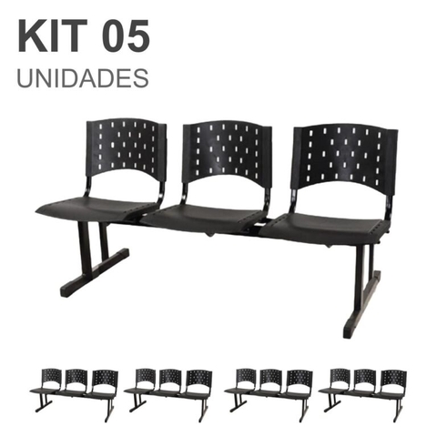 Kit 05 longarinas PLÁSTICAS 03 Lugares – Cor PRETO – REALPLAST – 23003