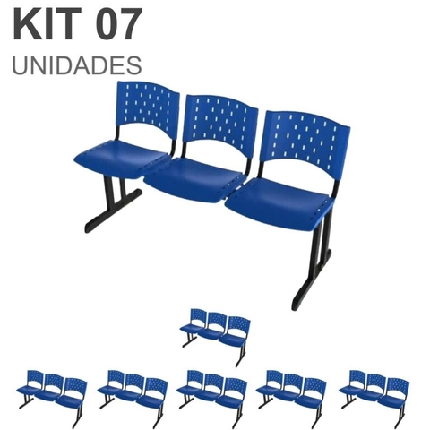 Kit 07 longarinas PLÁSTICAS 03 Lugares – COR AZUL – REALPLAST – 23014