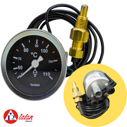 Termômetro Relógio Temperatura Água Arrefecimento Motor - 40° à 110° Graus - 60mm - Cabo 2 Metros