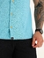Camisa de Botão Slim no Tricô Texturizado com Elastano Azul Céu