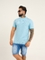T - Shirt Masculina Slim Malha 3D Texturizada Azul Céu na internet