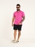 Camisa de Botão Slim no Tricô Texturizado com Elastano Rosa Flamingo
