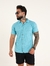 Camisa de Botão Slim no Tricô Texturizado com Elastano Azul Céu - comprar online