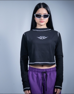 Camiseta Crop Bordado Blanco