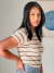 Blusa Feminina Eva Com Ribana Canelada Bege Com Listras Pretas - loja online