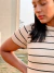Blusa Feminina Eva Com Ribana Canelada Bege Com Listras Pretas na internet