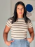 Imagem do Blusa Feminina Eva Com Ribana Canelada Bege Com Listras Pretas