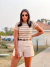 Blusa Feminina Eva Com Ribana Canelada Bege Com Listras Pretas