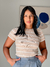 Blusa Feminina Eva Com Ribana Canelada Bege Com Listras Brancas