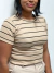 Blusa Feminina Eva Com Ribana Canelada Bege Com Listras Pretas - comprar online