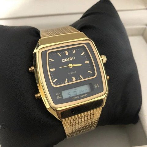 CASIO 2 HORÁRIOS GRANDE DOURADO/BRANCO/PRETO