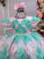 Vestido Marie Jardim Encantado Realeza Rosa Renda Verde Tiffany na internet